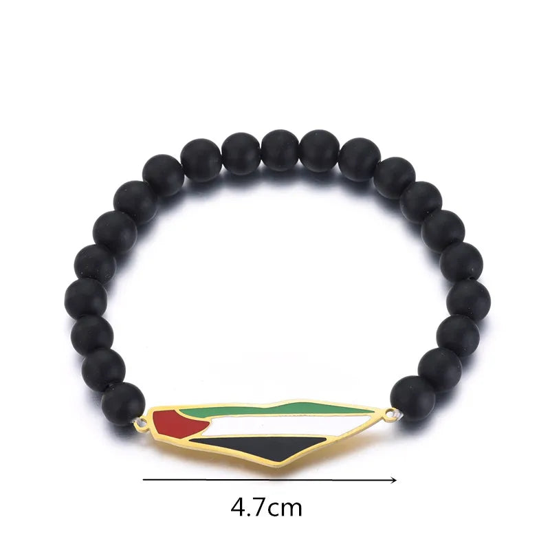 Palestine Map With Flag Beads Ball Bracelet